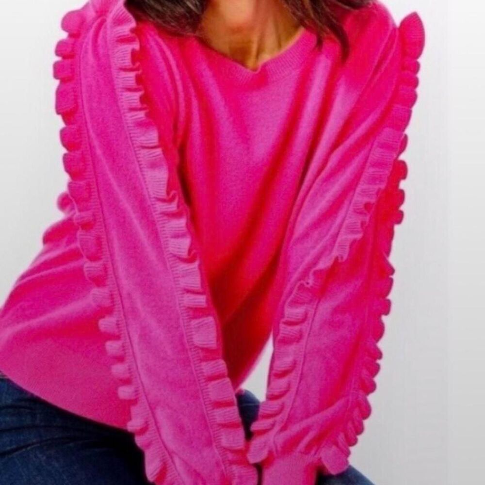 Lilly Pulitzer Georgetta 100% Cashmere Sweater Pink Ruffle Sleeve womens size S